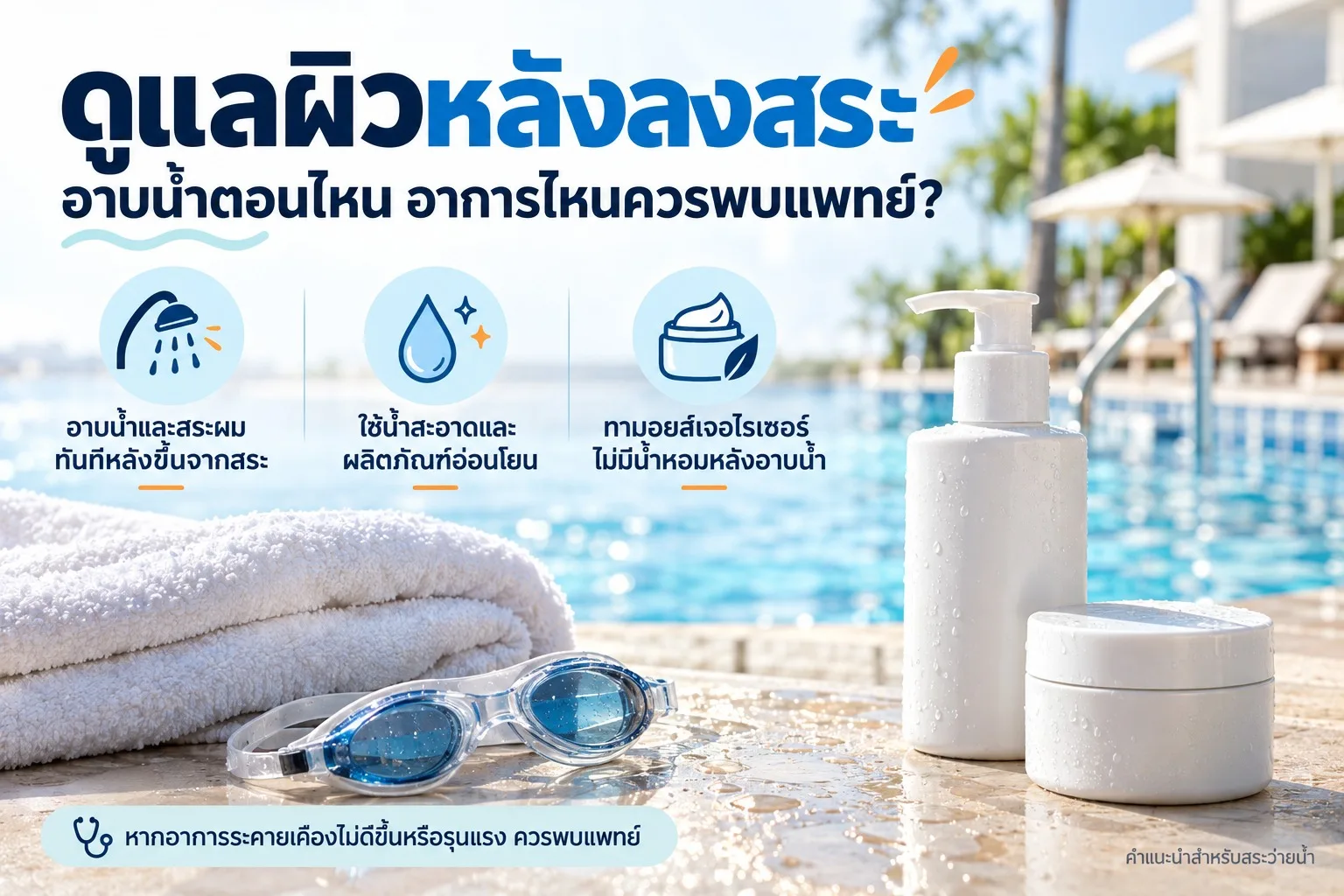 ดูแลผิวหลังลงสระ อาบน้ำตอนไหน อาการไหนควรไปพบแพทย์