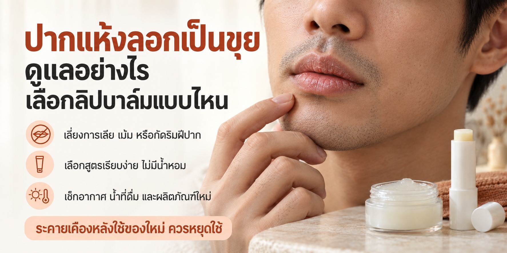 ปากแห้งลอกเป็นขุย ดูแลอย่างไร เลือกลิปบาล์มแบบไหน